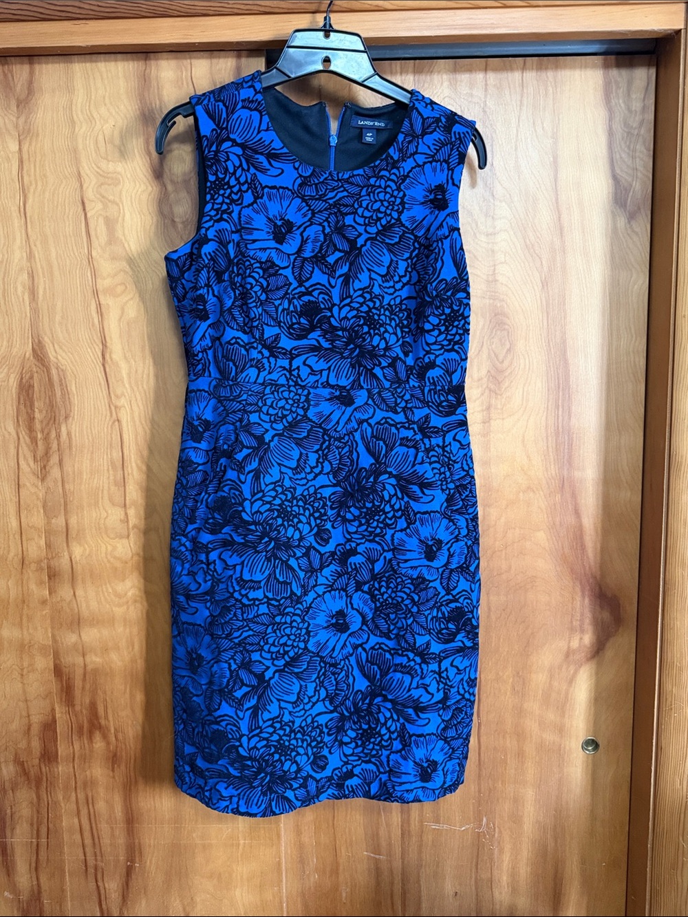 Lands' End Royal Blue and Black Floral Midi Sheath Dress